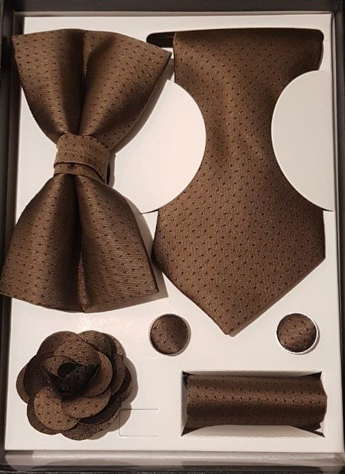 Chocolate Brown Dotted Tie & Cufflink Set