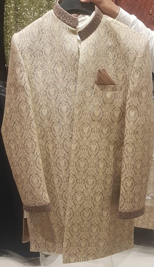 Dull Gold Embroidered Sherwani